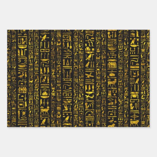 Alte ägyptische Hieroglyphen Gold schwarze Decopag Geschenkpapier Set (Vorderseite 2)