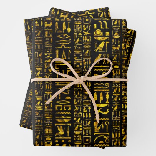 Alte ägyptische Hieroglyphen Gold schwarze Decopag Geschenkpapier Set (Beispiel)