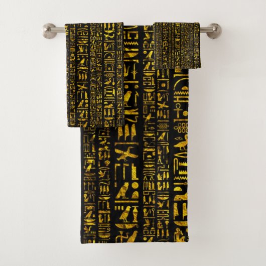 Alte ägyptische Hieroglyphen, Gold und Schwarz Badhandtuch Set (Insitu)