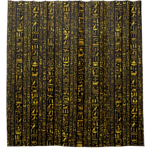 Alte ägyptische Hieroglyphen, Gold und Schwarz Duschvorhang (Vorderseite)