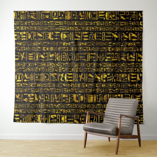 Alte ägyptische Hieroglyphen, Gold und Schwarz Wandteppich (Beispiel (Horizontal))