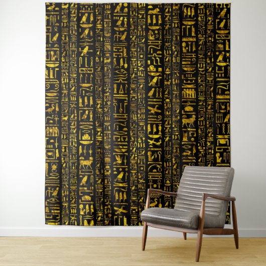 Alte ägyptische Hieroglyphen, Gold und Schwarz Wandteppich (Beispiel)