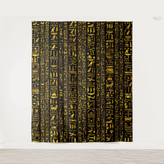 Alte ägyptische Hieroglyphen, Gold und Schwarz Wandteppich (Vorderseite)