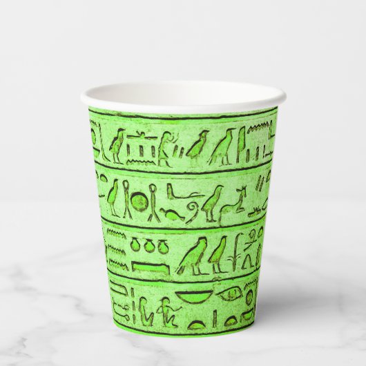 Alte ägyptische Hieroglyphen-Grünbuch-Cup Pappbecher (Rückseite)