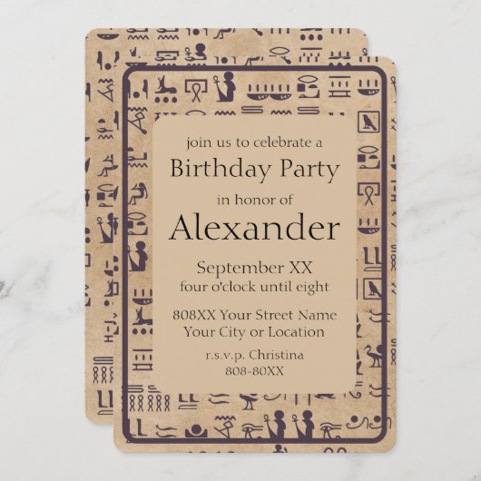 Alte ägyptische Hieroglyphen Kunst, Dichtung und M Einladung (Vorne/Hinten)