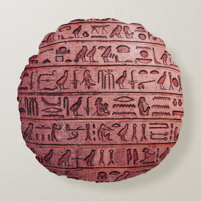 Alte ägyptische Hieroglyphen Rotes Rundkissen Rundes Kissen (Vorderseite)