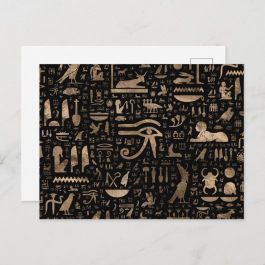 Alte ägyptische Hieroglyphen - Schwarz und Gold Postkarte (Vorne/Hinten)