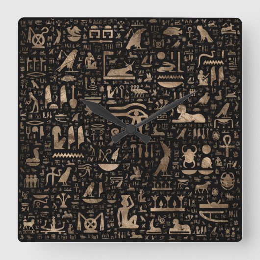 Alte ägyptische Hieroglyphen - Schwarz und Gold Quadratische Wanduhr (Vorderseite)