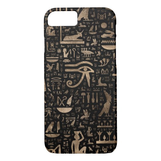Alte ägyptische Hieroglyphen - Schwarzes und Gold Case-Mate iPhone Hülle (Rückseite)
