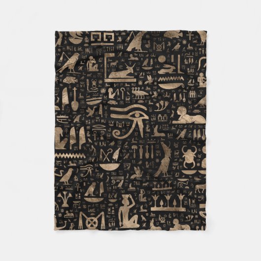 Alte ägyptische Hieroglyphen - Schwarzes und Gold Fleecedecke (Vorderseite)
