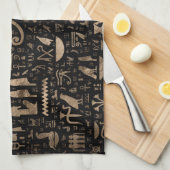 Alte ägyptische Hieroglyphen - Schwarzes und Gold Geschirrtuch (Viertel Falte)