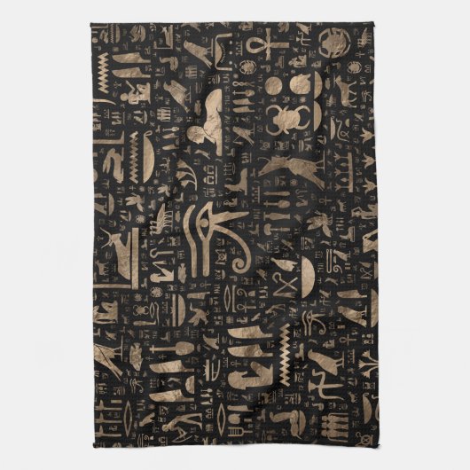 Alte ägyptische Hieroglyphen - Schwarzes und Gold Geschirrtuch (Vertikal)