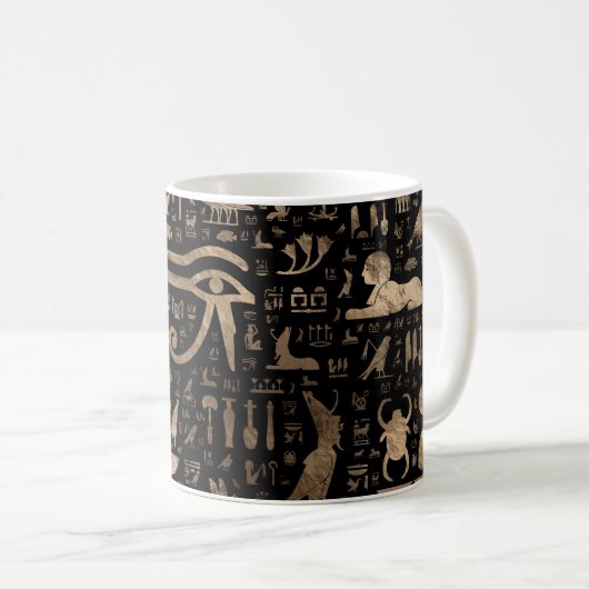 Alte ägyptische Hieroglyphen - Schwarzes und Gold Kaffeetasse (VorderseiteRechts)