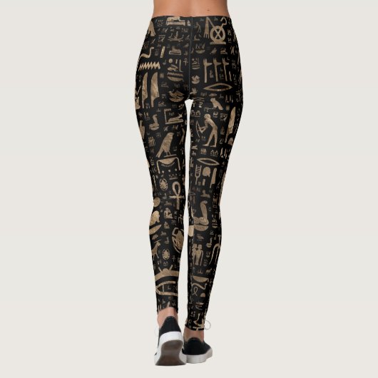 Alte ägyptische Hieroglyphen - Schwarzes und Gold Leggings (Rückseite)