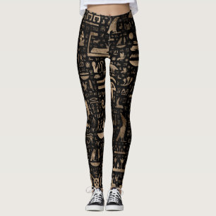 Alte ägyptische Hieroglyphen - Schwarzes und Gold Leggings