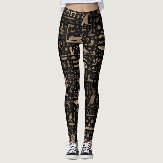 Alte ägyptische Hieroglyphen - Schwarzes und Gold Leggings (Vorderseite)