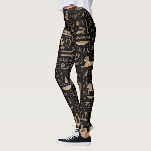 Alte ägyptische Hieroglyphen - Schwarzes und Gold Leggings (Links)