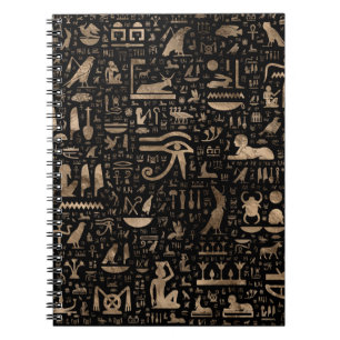 Alte ägyptische Hieroglyphen - Schwarzes und Gold Notizblock
