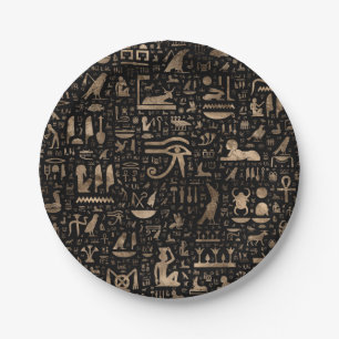 Alte ägyptische Hieroglyphen - Schwarzes und Gold Pappteller