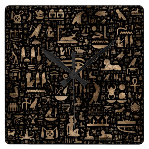 Alte ägyptische Hieroglyphen - Schwarzes und Gold Quadratische Wanduhr