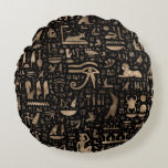Alte ägyptische Hieroglyphen - Schwarzes und Gold Rundes Kissen<br><div class="desc">Alte ägyptische Hieroglyphen - Schwarzes und Gold</div>