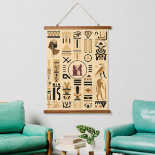 Alte ägyptische Hieroglyphen Wandteppich Mit Holzrahmen