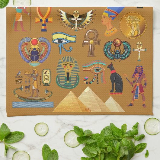 Alte ägyptische Hieroglyphie-Muster Hieroglyphi Geschirrtuch (Gefaltet)