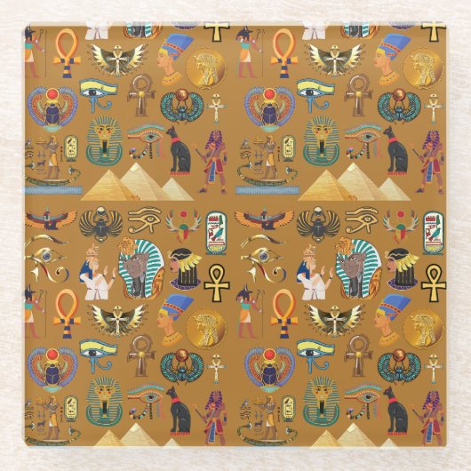 Alte ägyptische Hieroglyphie-Muster Hieroglyphi Glasuntersetzer (Vorderseite)