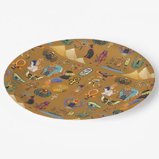 Alte ägyptische Hieroglyphie-Muster Hieroglyphi Pappteller (Schrägansicht)