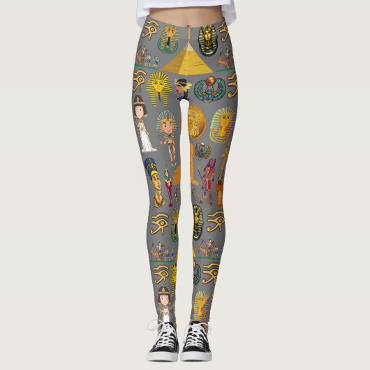 Alte ägyptische Hieroglyphie-Muster Pharao Leggings (Vorderseite)