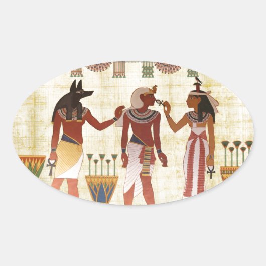 Alte, ägyptische Kunststil ovale Aufkleber (Vorderseite)