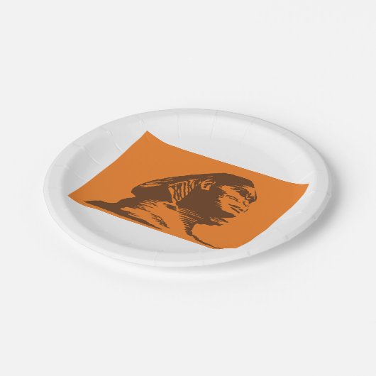Alte ägyptische Sphinx fett Orange und Braun Pappteller (Schrägansicht)