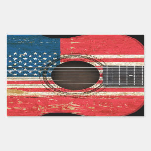 Alte Akustikgitarre mit amerikanischer Flagge Rechteckiger Aufkleber