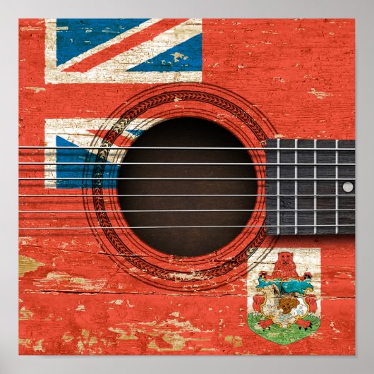 Alte Akustikgitarre mit Bermuda-Flagge Poster (Vorne)