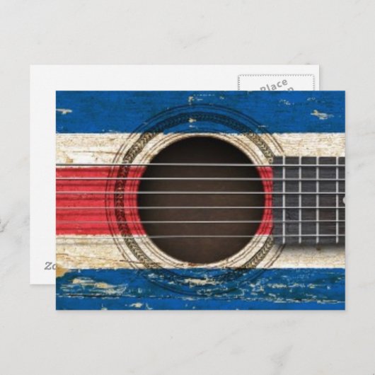 Alte Akustikgitarre mit Costa Rica Flagge Postkarte (Vorne/Hinten)