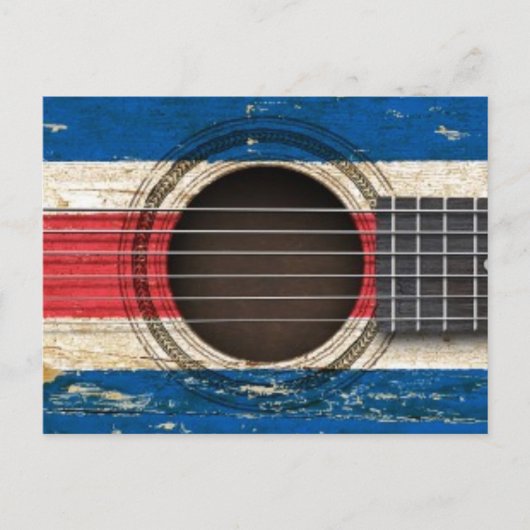 Alte Akustikgitarre mit Costa Rica Flagge Postkarte (Vorderseite)