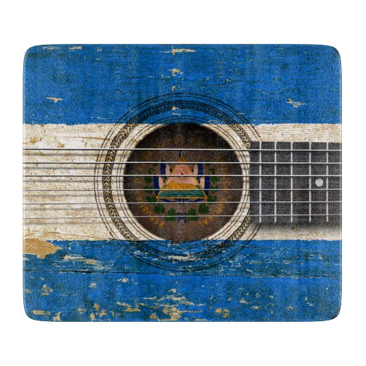 Alte Akustikgitarre mit El Salvador Flagge Schneidebrett (Vorderseite)