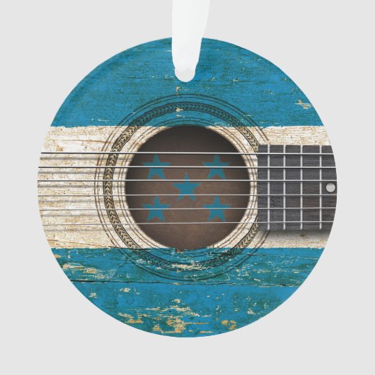 Alte Akustikgitarre mit Honduras-Flagge Ornament (Vorderseite)