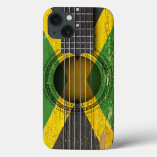 Alte Akustikgitarre mit jamaikanischer Flagge iPhone 13 Hülle