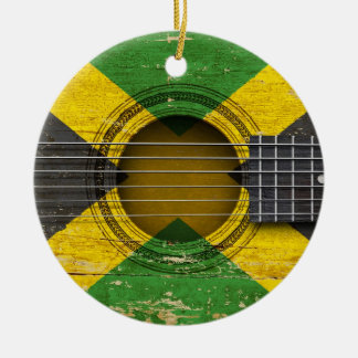 Alte Akustikgitarre mit jamaikanischer Flagge Keramik Ornament