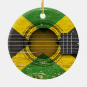 Alte Akustikgitarre mit jamaikanischer Flagge Keramik Ornament (Hinten)