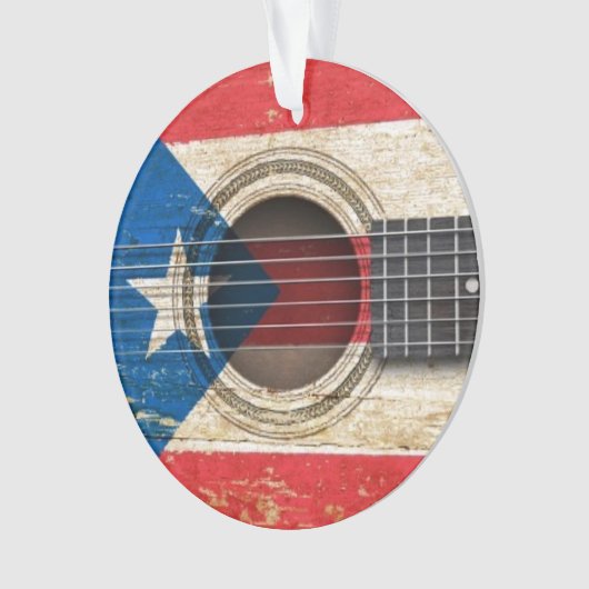 Alte Akustikgitarre mit Puerto- Ricoflagge Ornament (Vorderseite)