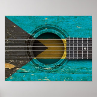 Alte akustische Gitarre mit Bahamas-Flagge Poster