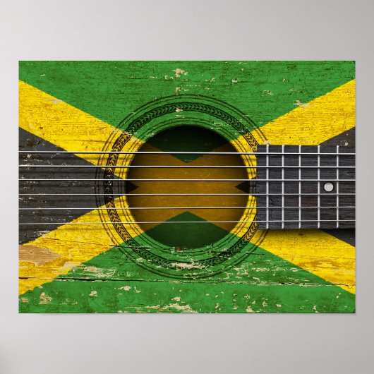 Alte akustische Gitarre mit jamaikanischer Flagge Poster (Vorne)