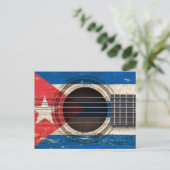 Alte akustische Gitarre mit kubanischer Flagge Postkarte (Stehend Vorderseite)