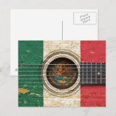 Alte akustische Gitarre mit mexikanischer Flagge Postkarte (Vorne/Hinten)