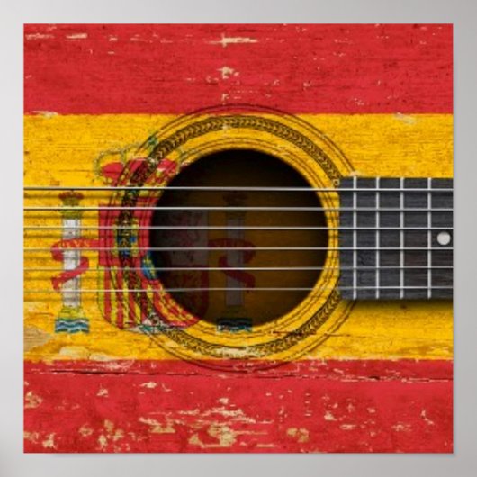Alte akustische Gitarre mit spanischer Flagge Poster (Vorne)
