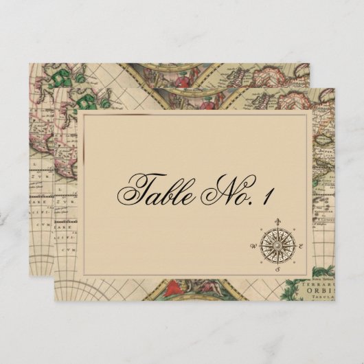 Alte alte Weltkarte Hochzeitsstimmung Tischnummer (Vorne/Hinten)