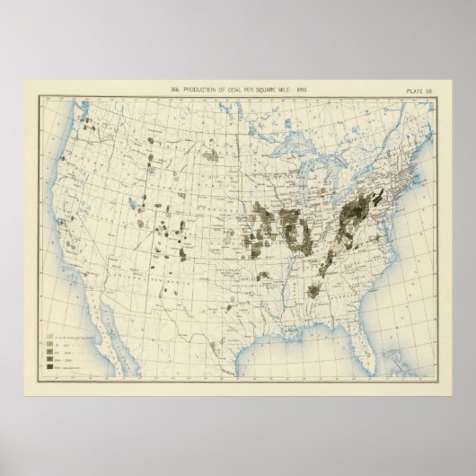 Alte amerikanische Kohlebergbaukarte (1898) Poster (Vorne)