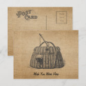 Alte Angelköder-Box Jute Postkarte (Vorne/Hinten)